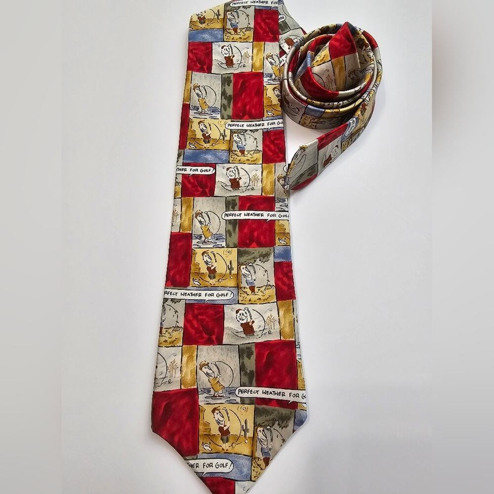Shoebox 100% Silk Golf Mens Tie Business Fun Unique Career Office Corpcore EUC